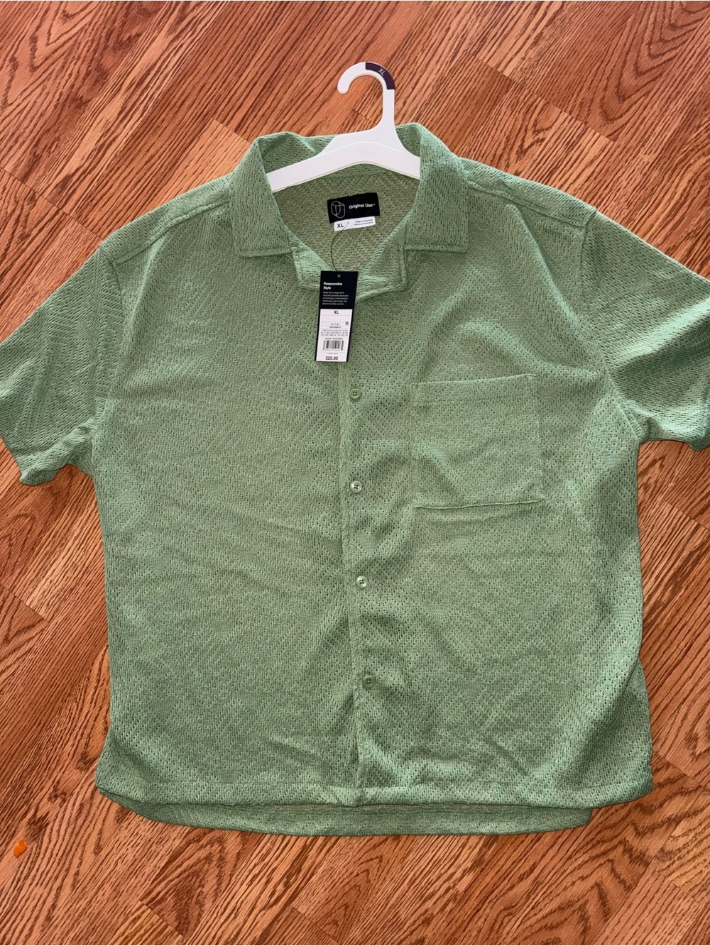 Original Use Men’s XL Green Open-Knit Short Sleeve Button-Up Shirt NWT